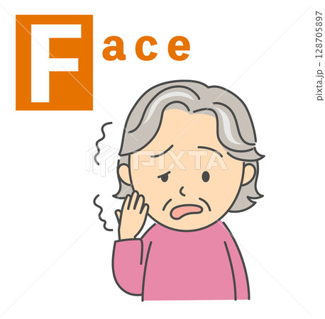 脳卒中のBEFASTチェック「Face」シニア女性のイラスト 脳卒中のBEFASTチェック「Face」シニア女性のイラスト 128705897