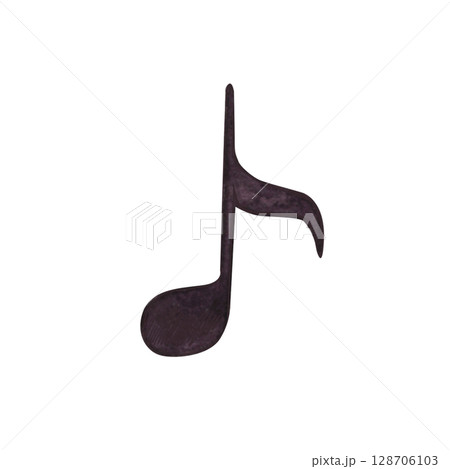 A black note is one eighth on a white background. Watercolor illustration of a musical score. Christmas orchestra with bears collection. Suitable for music designs, postcards, typography, stickers. 128706103