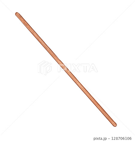 A simple wooden stick. Watercolor illustration of a natural rustic element. Fits cozy cabin scenes or handmade crafts. Great for DIY compositions, postcards, stickers, and Christmas decorations. 128706106