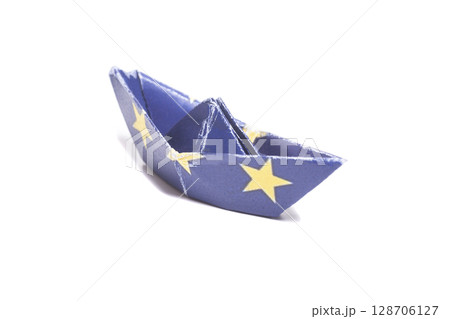 Origami boat with European flag 128706127