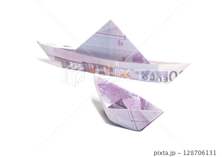 Money Origami boat with Euro bills 128706131