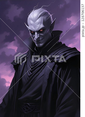 黒いローブの闇の魔術師・TRPGキャラクターのポートレートイラスト 128706137