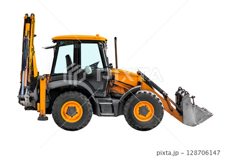 The HeavyDuty Backhoe Loader isolated on white The HeavyDuty Backhoe Loader isolated on white 128706147