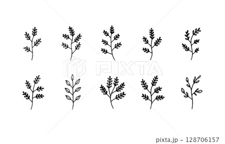 Abstract Botanical Doodles. A quirky set of abstracted leaf and plant shapes, ideal for modern graphics, backgrounds, and branding. Abstract Botanical Doodles. A quirky set of abstracted leaf and plant shapes, ideal for modern graphics, backgrounds, and branding. 128706157