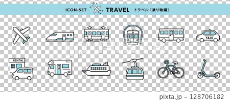 Travel Icon Set - Vehicles (Airplane, Shinkansen, Buzz, Rental Car, etc.) Travel Transport 128706182