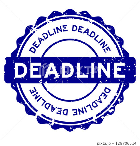 Grunge blue deadline word round rubber seal stamp on white background Grunge blue deadline word round rubber seal stamp on white background 128706314