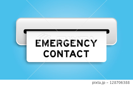 White coupon banner with word emergency contact from machine on blue color background 128706388