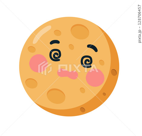 Cartoon Moon with Dizzy Face Illustration 128706457