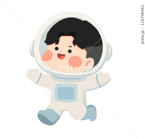 Cartoon Illustration of a Boy Astronaut Running Cartoon Illustration of a Boy Astronaut Running 128706461