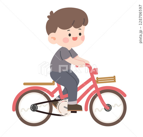 kid riding a bicycle cartoon 128706597