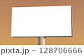 A blank white billboard stands against a gradient background, ready for advertising or a message. 128706666