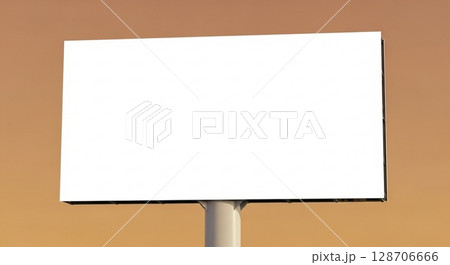 A blank white billboard stands against a gradient background, ready for advertising or a message. 128706666