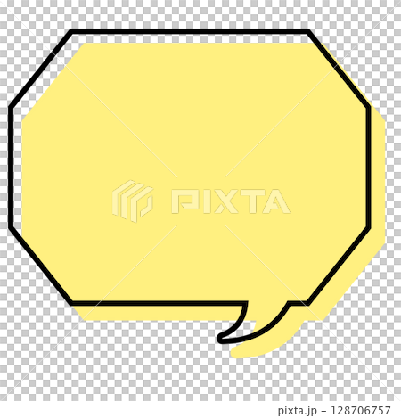 シンプルな線がずれた吹き出し　角のある八角形 128706757