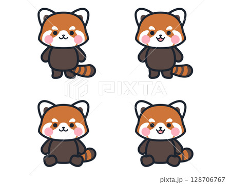 かわいいミニレッサーパンダのイラストセット 128706767