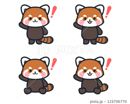 ビックリするかわいいミニレッサーパンダのイラストセット 128706770