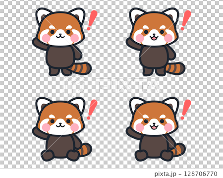 ビックリするかわいいミニレッサーパンダのイラストセット 128706770