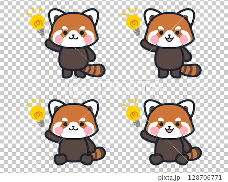 ひらめくかわいいミニレッサーパンダのイラストセット 128706771