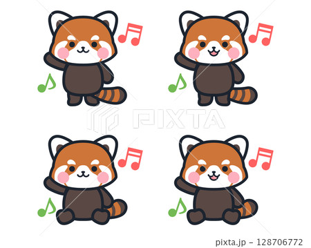 楽しいかわいいミニレッサーパンダのイラストセット 128706772