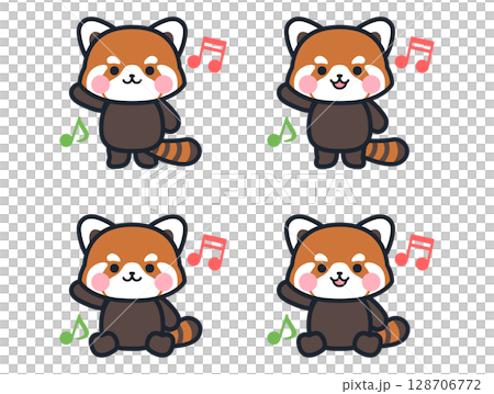 楽しいかわいいミニレッサーパンダのイラストセット 128706772