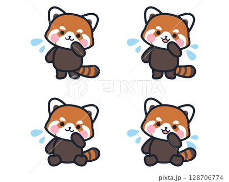 困っているかわいいミニレッサーパンダのイラストセット 困っているかわいいミニレッサーパンダのイラストセット 128706774