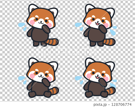 困っているかわいいミニレッサーパンダのイラストセット 困っているかわいいミニレッサーパンダのイラストセット 128706774