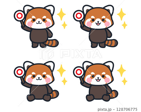 丸の札を持つかわいいミニレッサーパンダのイラストセット 丸の札を持つかわいいミニレッサーパンダのイラストセット 128706775