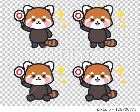 丸の札を持つかわいいミニレッサーパンダのイラストセット 丸の札を持つかわいいミニレッサーパンダのイラストセット 128706775