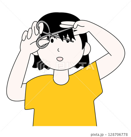 前髪を自分で切る女性 前髪を自分で切る女性 128706778
