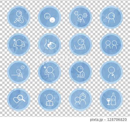 心身醫學、精神醫學、圖標集、水彩風格 心身醫學、精神醫學、圖標集、水彩風格 128706820