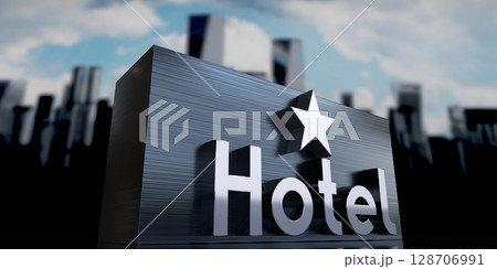 Hotel wiith one star concept - 3D illustration Hotel wiith one star concept - 3D illustration 128706991