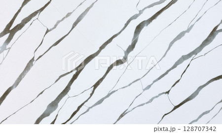 Polished Statuario marble with thin grey linear veining in flat top-down perspective 128707342