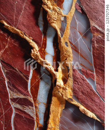 Red brown marble with white and orange veins, natural decorative slab background, luxury closeup mineral texture, classic stone pattern for interior design and creative decoration Red brown marble with white and orange veins, natural decorative slab background, luxury closeup mineral texture, classic stone pattern for interior design and creative decoration 128707346
