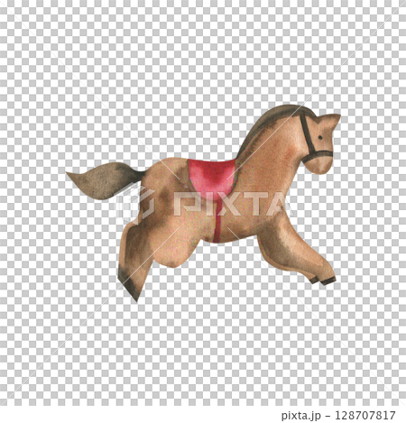Christmas vintage watercolor horse toy illustration. Hand drawn New year and Christmas tree decoration, wooden hanging horse, symbol of 2026 year clipart for poster, wallpaper,packing design Christmas vintage watercolor horse toy illustration. Hand drawn New year and Christmas tree decoration, wooden hanging horse, symbol of 2026 year clipart for poster, wallpaper,packing design 128707817