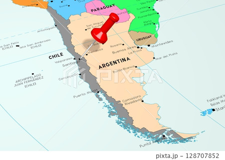 Chile, Santiago - capital city, pinned on political map 128707852