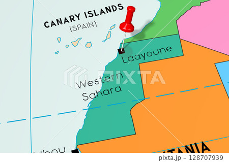 Western Sahara, Laayoune - capital city, pinned on political map 128707939