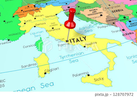 Italy, Rome - capital city, pinned on political map 128707972