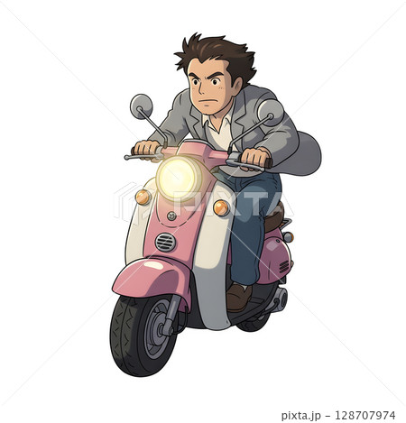 cartoon of young biker 128707974
