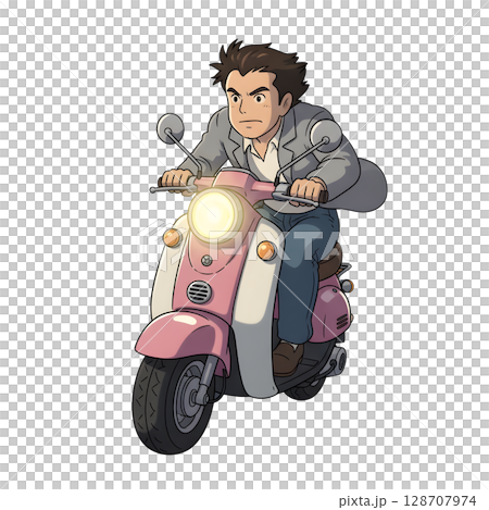 cartoon of young biker 128707974