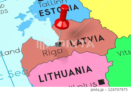 Latvia, Riga - capital city, pinned on political map 128707975