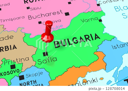 Bulgaria, Sofia - capital city, pinned on political map Bulgaria, Sofia - capital city, pinned on political map 128708014