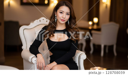 ラグジュアリーな空間で微笑む大人の女性　エレガントでセクシーな魅力 128708039