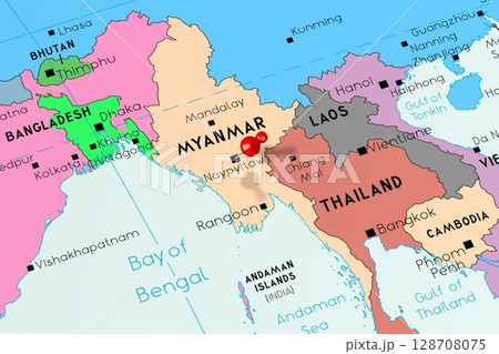 Myanmar (Burma), Naypyitaw - capital city, pinned on political map 128708075