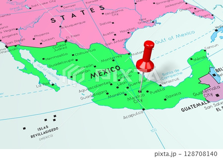 Mexico, Mexico City - capital city, pinned on political map 128708140