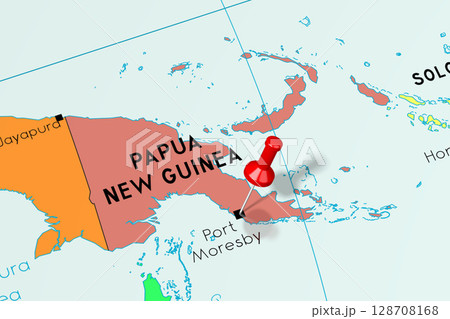 Papua New Guinea, Port Moresby - capital city, pinned on political map Papua New Guinea, Port Moresby - capital city, pinned on political map 128708168
