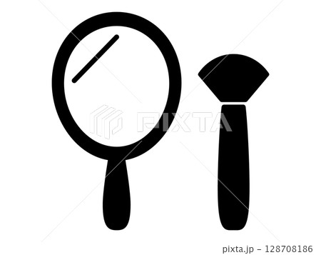 ミラーとメイクブラシのアイコン　モノトーン 128708186