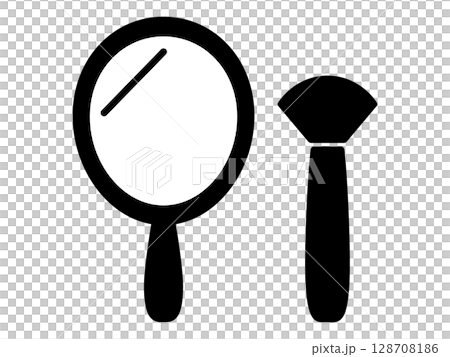 ミラーとメイクブラシのアイコン　モノトーン 128708186