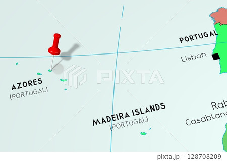 Azores Islands, Portugal - pinned on political map 128708209