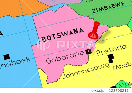 Botswana, Gaborone - capital city, pinned on political map 128708211
