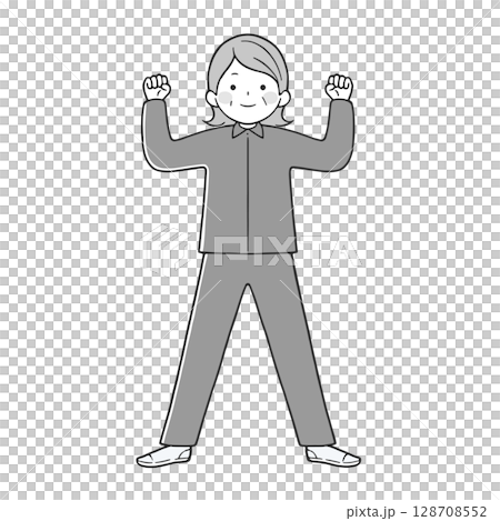 老年婦女握拳擺姿勢，單色 128708552