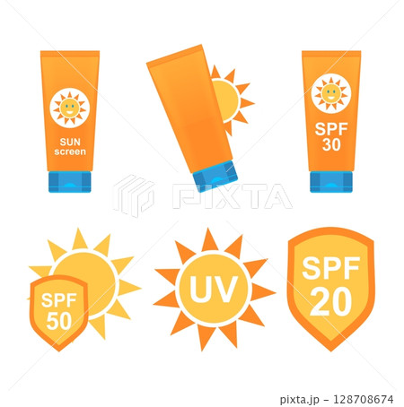 Set of icons sun protection ultraviolet spf 128708674